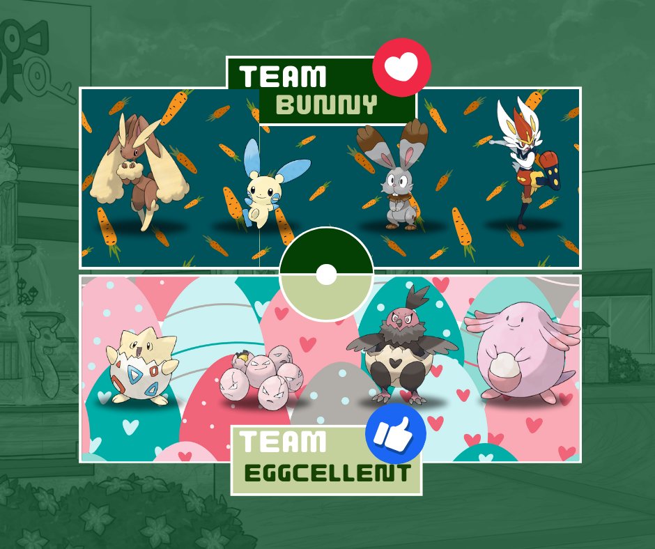 Pick your team! TEAM BUNNY HOP vs. TEAM EGGCELLENT! We have two randomly selected teams of bunny and egg-themed Pokémon. Which team are you choosing! 

Share with a friend and see if they think same as you

Pokémon Images:  The Pokémon Company