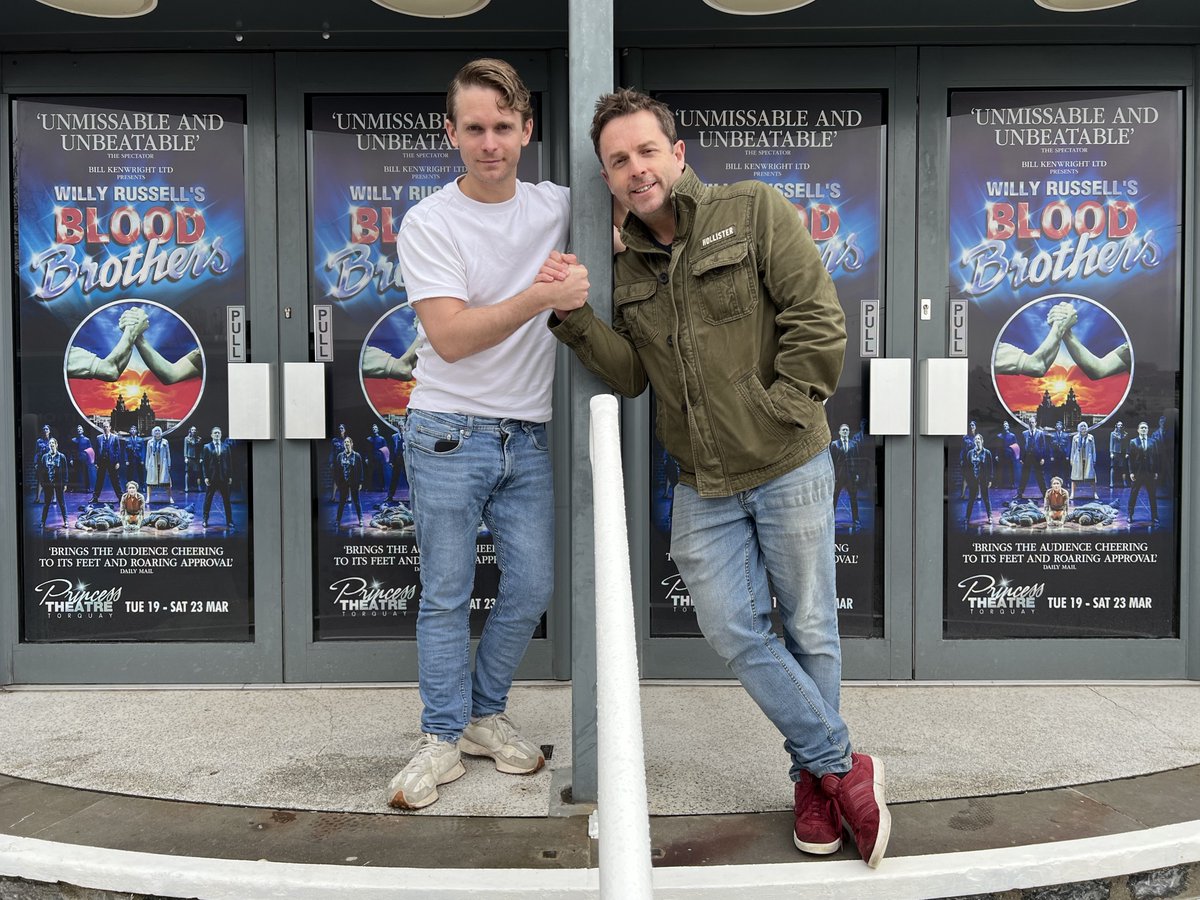 It's opening night of #BloodBrothers in #Torquay! @joe_sleight_ (Eddie) and @seany180 (Mickey) are ready to welcome you all this week! 🤩 📆 Running until Sat 23 Mar 🎟️ atgtix.co/3veNK7B