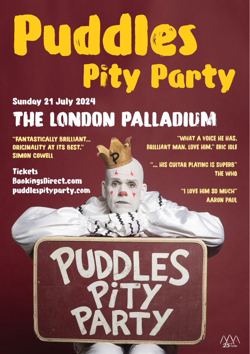 Puddles Pity Party (@puddlespityp) on Twitter photo Oh hello, London! I’m returning this summer to @thelondonpalladium with a new show. One night only of bonkers shenanigans in London’s historic and iconic theatre. Who will be in the Royal Box? Come find out. Pre sale Thursday, 21 Mar 10am. General sale Friday, 22 Mar 10am. Oh hello, London! I’m returning this summer to @thelondonpalladium with a new show. One night only of bonkers shenanigans in London’s historic and iconic theatre. Who will be in the Royal Box? Come find out. Pre sale Thursday, 21 Mar 10am. General sale Friday, 22 Mar 10am.