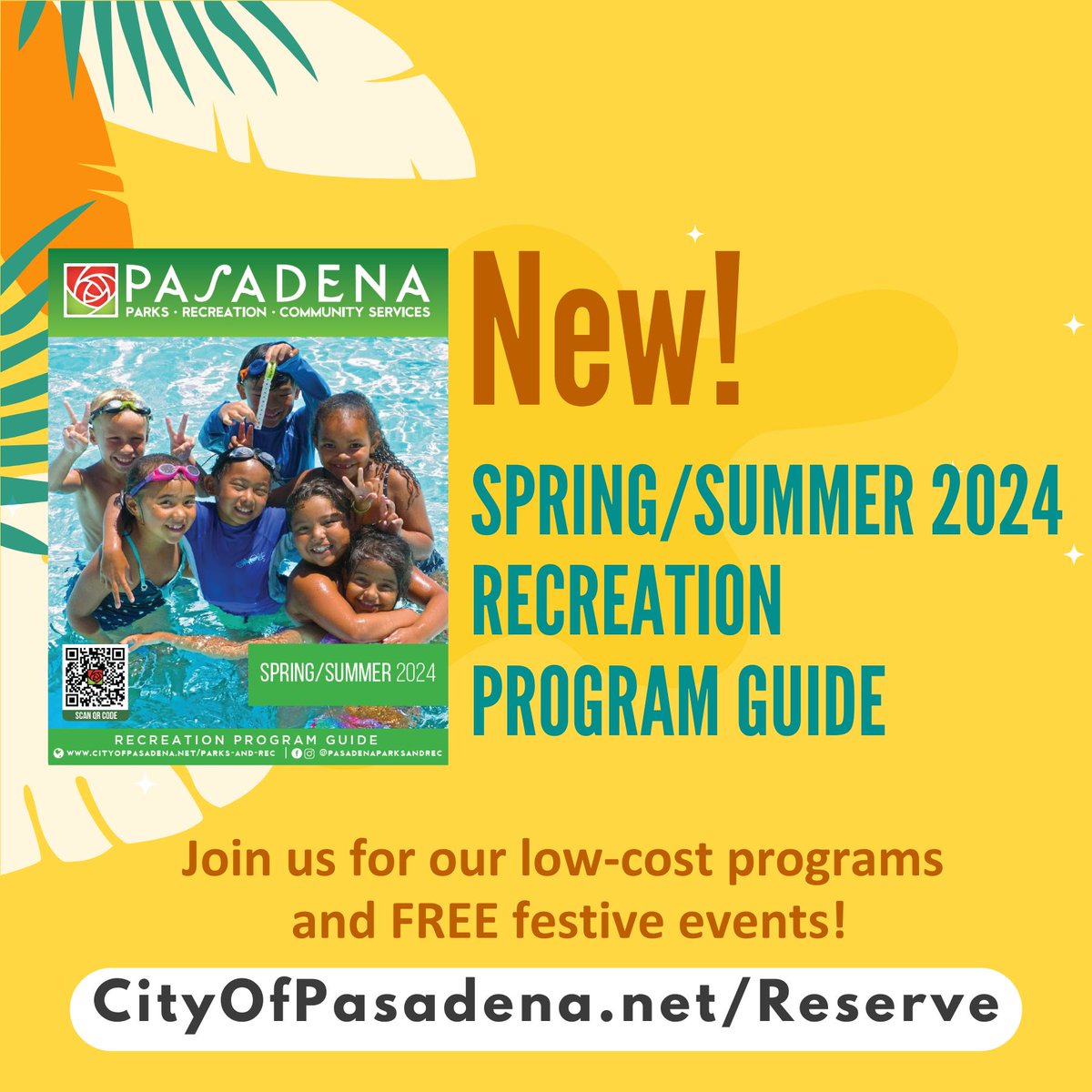 Pasadena's Department of Parks, Recreation &amp; Community Services' NEW Spring/Summer 2024 Recreation Program Guide is now available online!

View the guide and register TODAY for a class or program at pasadena.civicrec.com/CA/pasadena-ca…