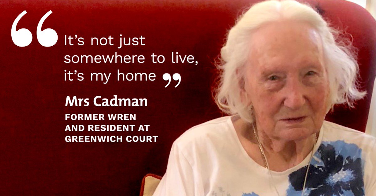 We have a proud legacy of providing homes for former Royal Navy personnel, spouses & partners & and bereaved partners & spouses. Former Wren, Mrs Cadman, 99, lives at Greenwich Court and enjoys a safe and secure home with her friends. 👉Read more: bit.ly/3ulSEPF