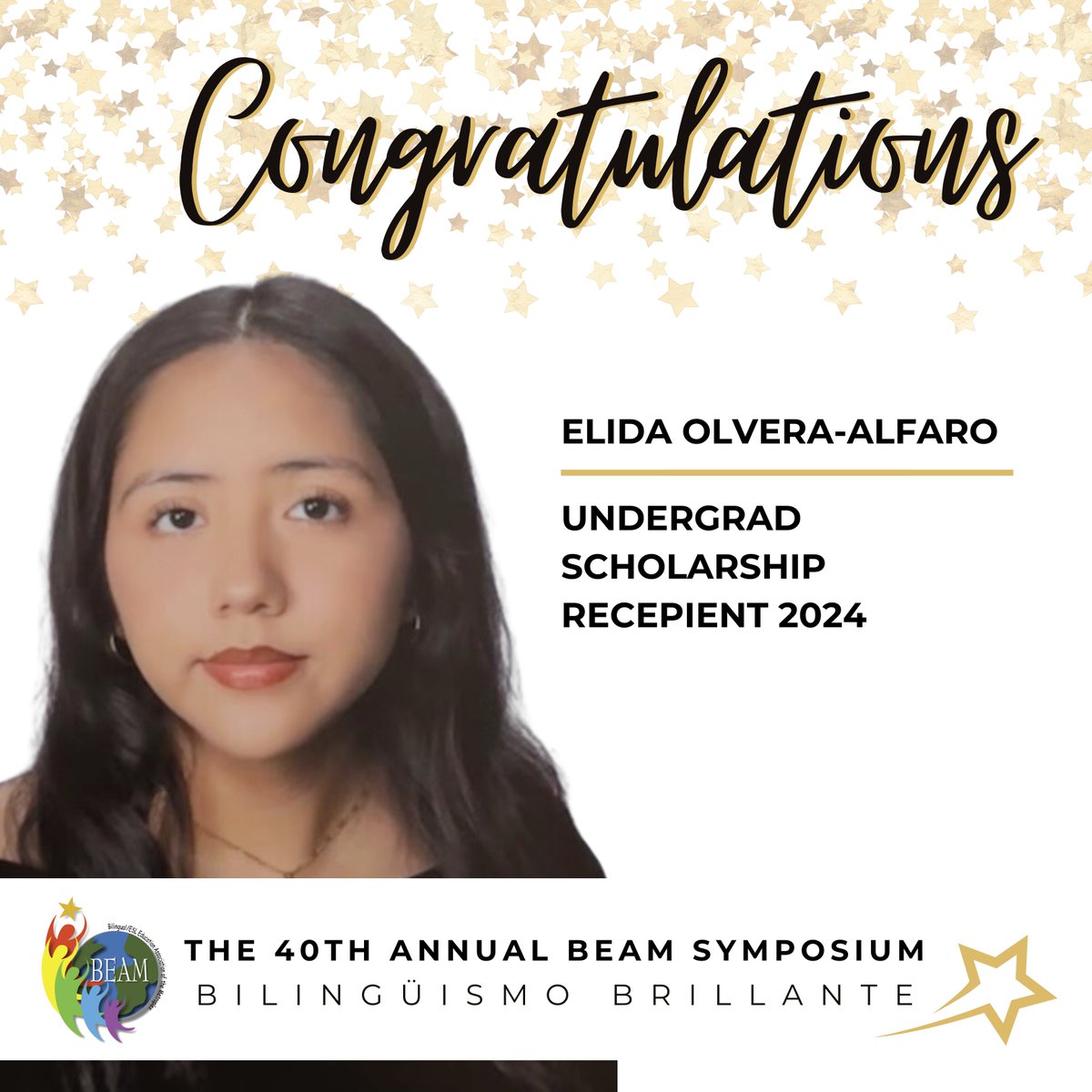 Our 2024 Undergraduate Scholarship recipients are here! Please join us in congratulating 𝐄𝐥𝐢𝐝𝐚 𝐎𝐥𝐯𝐞𝐫𝐚-𝐀𝐥𝐟𝐚𝐫𝐨 on her outstanding achievement! She is pursing a degree in Bilingual Education from Texas Tech University! #scholarship #BilingüismoBrillante #BEAM40