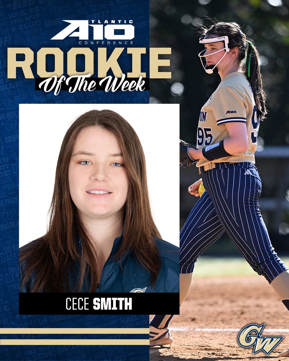 GW_Softball's tweet photo. CECE SMITH. A-10 ROOKIE OF THE WEEK. 

📰: https://t.co/WefrN4YfNG

@2023Cece | #RaiseHigh | #Together