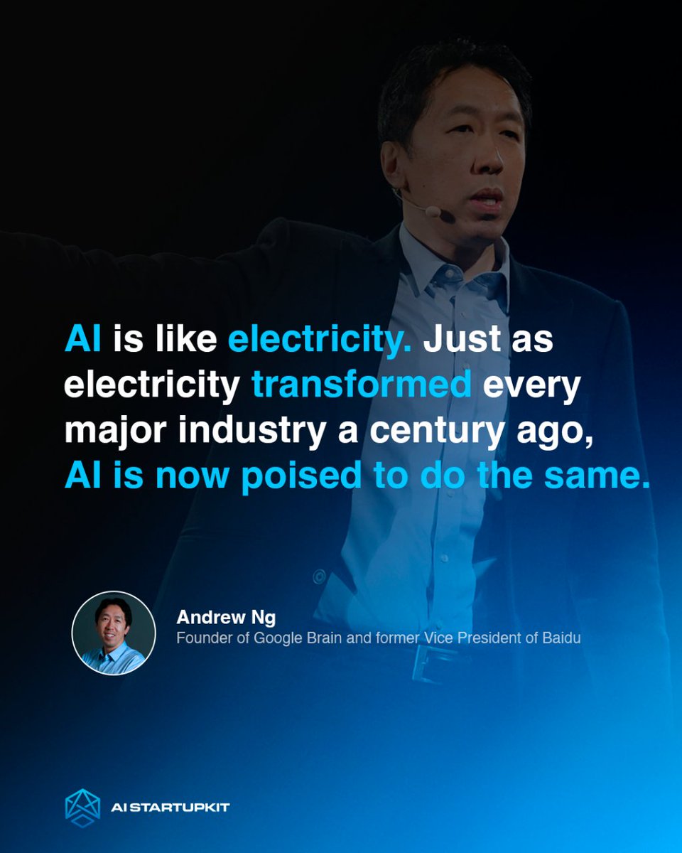 startupkitAI's tweet photo. AI: The new electricity ⚡️🤖. Just as electricity revolutionized industries a century ago, AI is now set to reshape our world. Ready for the AI era?

#AIRevolution #FutureIsNow #AI https://t.co/BvfEMvpWFa