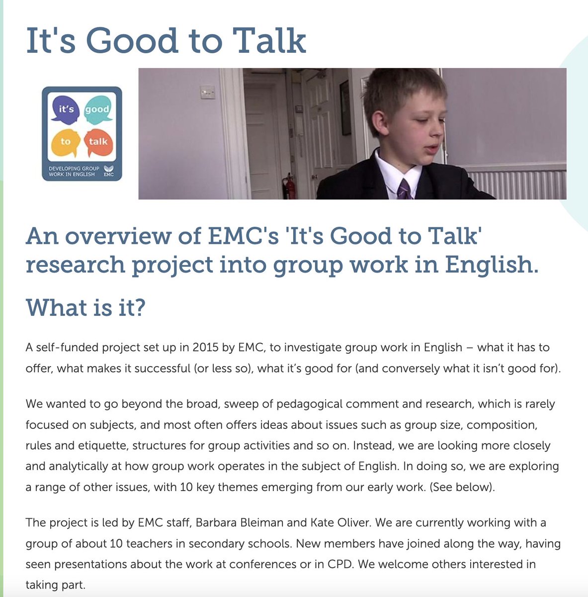 For anyone who missed out at the time, or has entered teaching since, a reminder of all the work we did on the 'It's Good to Talk' project, starting in 2015, to explore what great Talk for Learning looks like in English classrooms. Still highly relevant! englishandmedia.co.uk/projects/its-g…