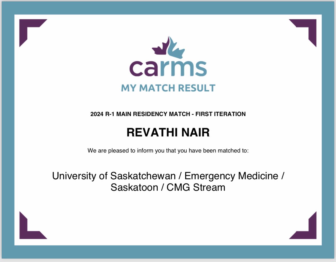 I matched EM!! And I get to be close to friends and family?? What more could I want 🤩 So so grateful for the #carms2024 result and everyone who helped me get to this point ❤️