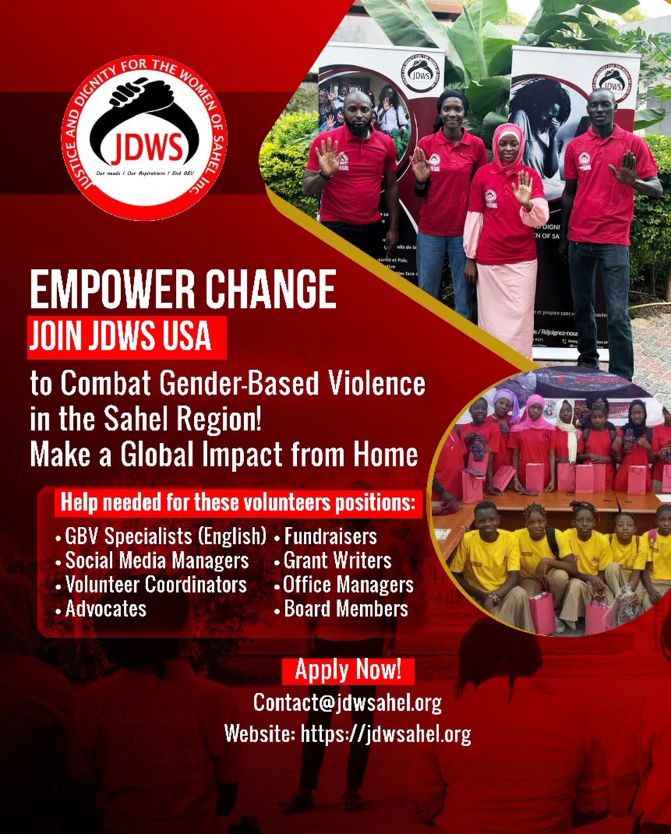 jdwsahel's tweet image. Volunteers Needed at JDWS USA! 
Apply now contact@jdwsahel.org
Join us in empowering women in the Sahel from wherever you are in the USA! We&apos;re looking for English-speaking volunteers for various remote positions:
#VolunteerOpportunity #JDWS #GenderEquality #RemoteWork