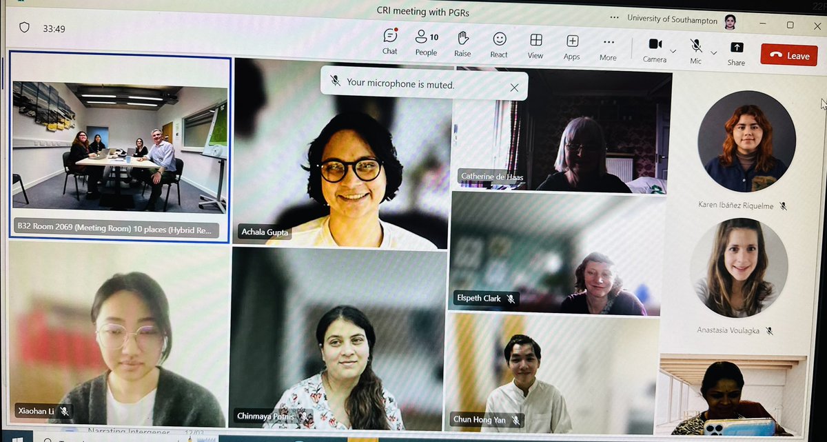 The online gathering with our CRI’s PhD students! We discuss research progress, share insights and strategies to improve our doctoral students’ involvement in CRI’s activities 😀 #CRI #UoS #diversity #inclusion @SotonEd