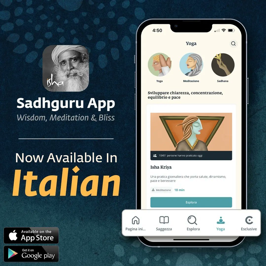 AlsoliCinzia's tweet image. Now available in Italian, the new Sadhguru App is ready to try.

Download Now: sadhguru.app.link/sm_insta 
#SadhguruApp #italianmom 
@SadhguruJV @ishafoundation 

#yoga #wellbeing #health #knowledge #enlightenment #awareness