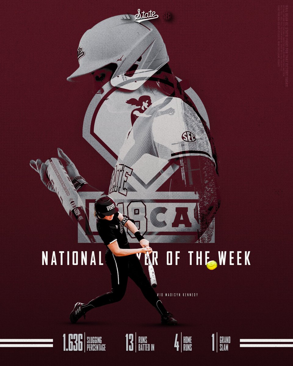HailStateSB's tweet photo. Madisyn Kennedy: 𝐍𝐀𝐓𝐈𝐎𝐍𝐀𝐋 Player of the Week

📰 https://t.co/TleI3Mv1yg

#HailState🐶 https://t.co/crjfetB3TJ