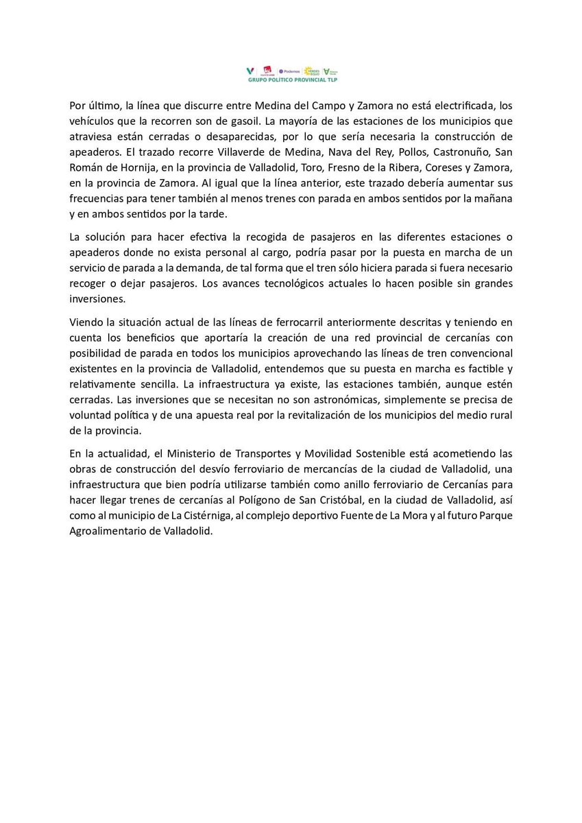 tupuebloTLP's tweet photo. 🚉 Pedimos a @transportesgob tome las medidas necesarias para poner en marcha una red provincial de cercanías que conecte el medio rural de la provincia entre sí, además de con las ciudades de #Valladolid, #Palencia, #Zamora, #Salamanca y #Ávila. https://t.co/1ga802k2wA