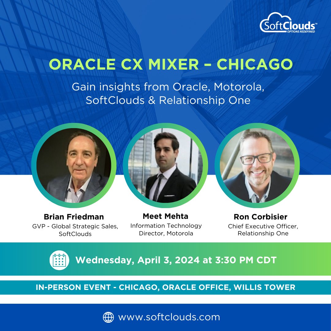 You're invited to the exclusive @Oracle CX Mixer in Chicago on April 3, 2024, from 3:30pm - 5:30pm CDT. Discover the latest innovations in #OracleCX Cloud firsthand, connect with industry experts, and gain valuable insights. Register Now: eventbrite.com/e/oracle-cx-mi…
