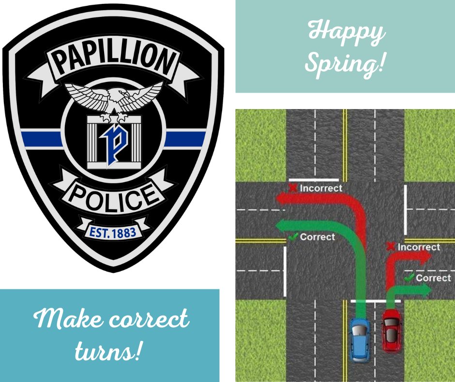 A friendly little spring reminder from #PPD to make turns in your vehicle safely and legally! 

#policingwithpride #trafficsafety