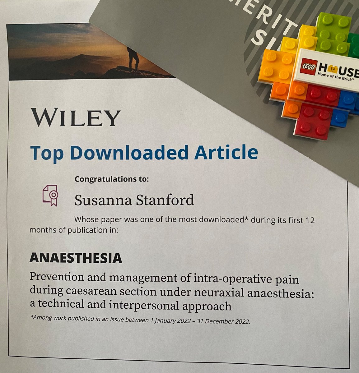 Very pleased to see the <a href="/OAAinfo/">OAA</a> guidelines on prevention and management of intraoperative pain for CS in the top downloads for Anaesthesia. 

Thank you for the certificate <a href="/Anaes_Journal/">𝘈𝘯𝘢𝘦𝘴𝘵𝘩𝘦𝘴𝘪𝘢</a> - I’ve added it to my kids’ collection on the fridge. Wonder when they will notice?!