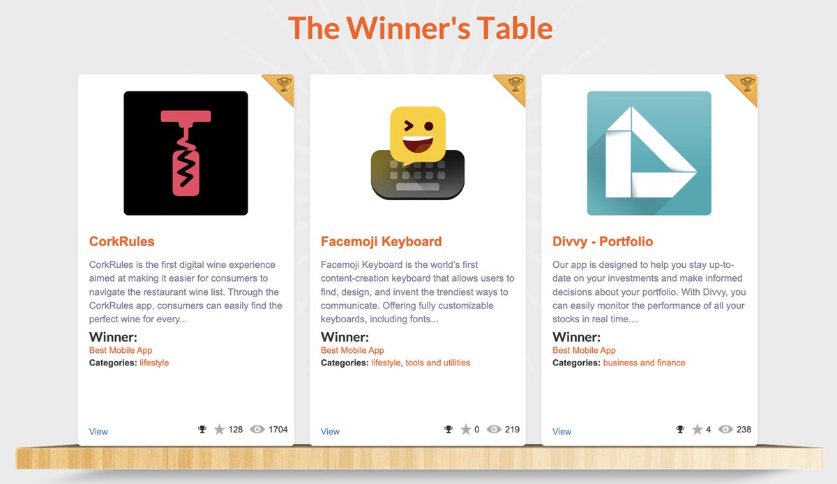 The 2024 February Award Contest winners are in. Congrats to these amazing #apps that won. 🏆 Platinum Award - @DivvyAppCo 🏆 Gold Award - @corkrules 🏆 Silver Award - @FacemojiApp Get to know more about the winners & nominees here: bit.ly/490nhby #appawards #appdev