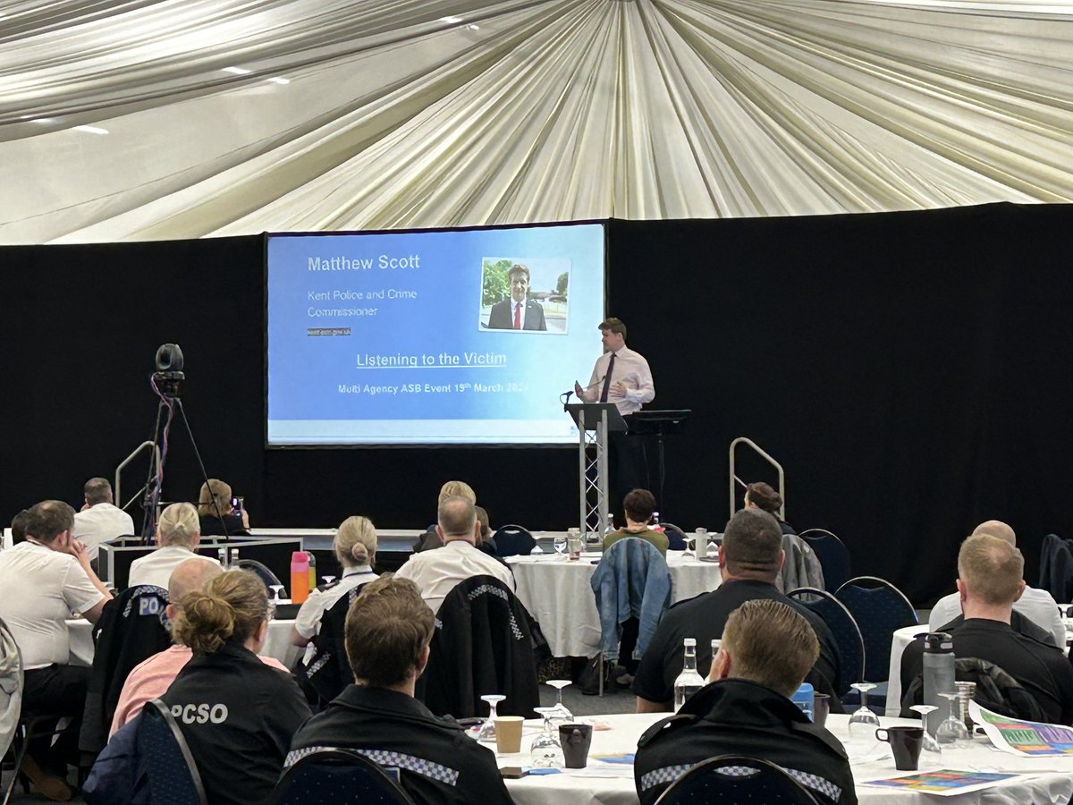 The PCC presented at the Kent Community Safety Partnership ASB conference today about listening to the victim@matthewinkent @kentfirerescue @kent_police @EssexPoliceUK @Kent_cc @VictimSupport @RestorativeSol1 @maidstonebc @AshfordCouncil @kmptnhs @KentVru #asb#partnershipworking