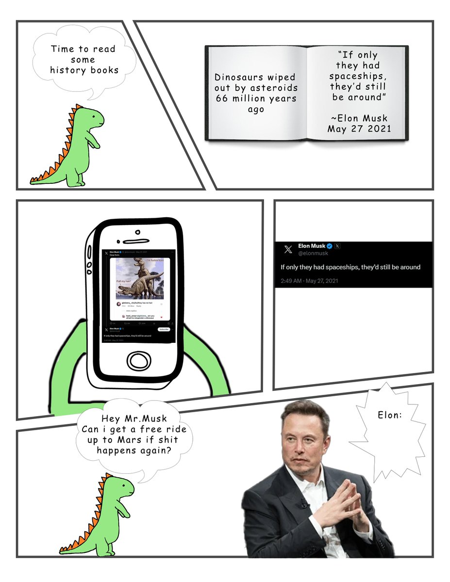 Can i get a free ride🚀up to Mars if 💩happens again @elonmusk ? Yours truly, #SnaxTheDino Can everyone help #Snax help to ask @elonmusk ?