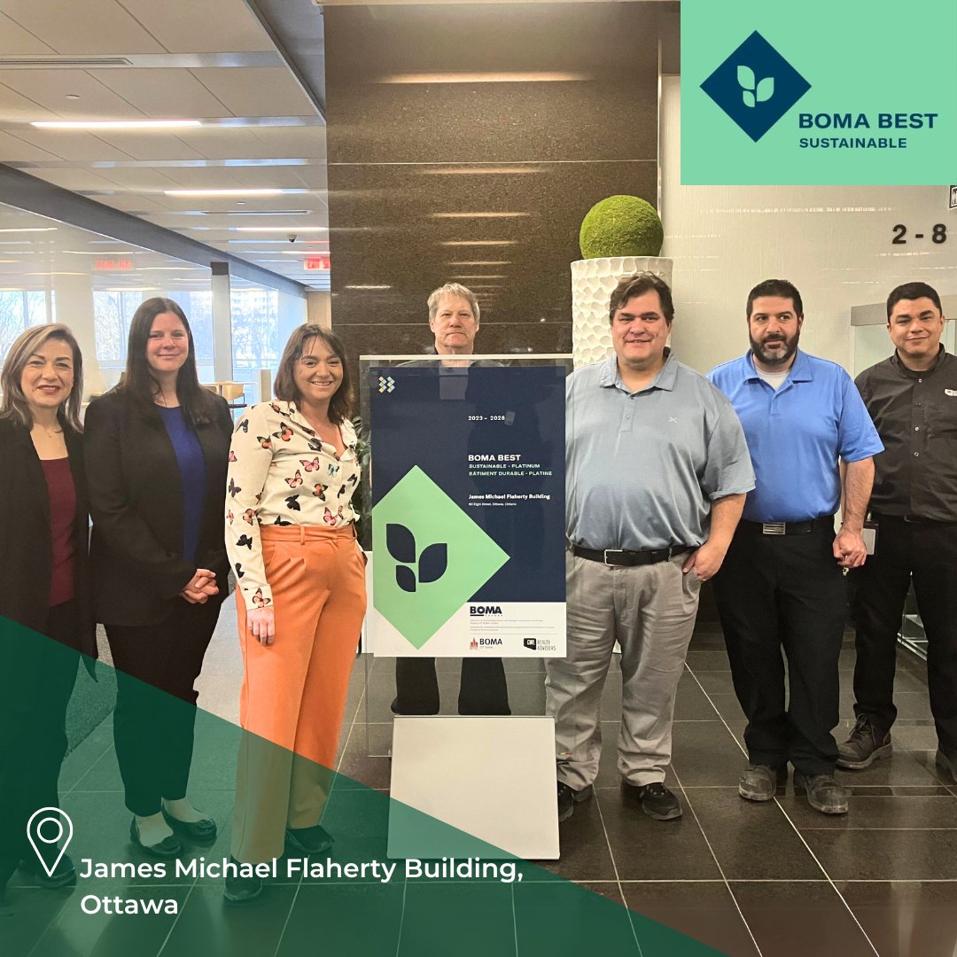 In Ottawa, the team at the James Michael Flaherty Building has recertified as Platinum Level BOMA Best! BOMA BEST was developed by the @bomacanada to recognize excellence in sustainable building operations, management and performance in commercial real estate.