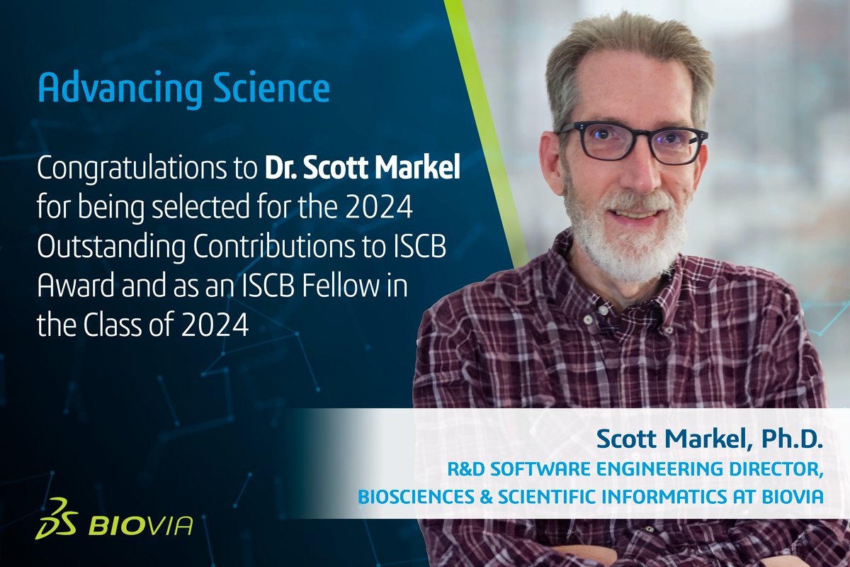 Congratulations to BIOVIA's Dr. Scott Markel, who has been recognized by the @iscb with the 2024 Outstanding Contributions Award and elected as an ISCB Fellow. Learn more: go.3ds.com/a66.