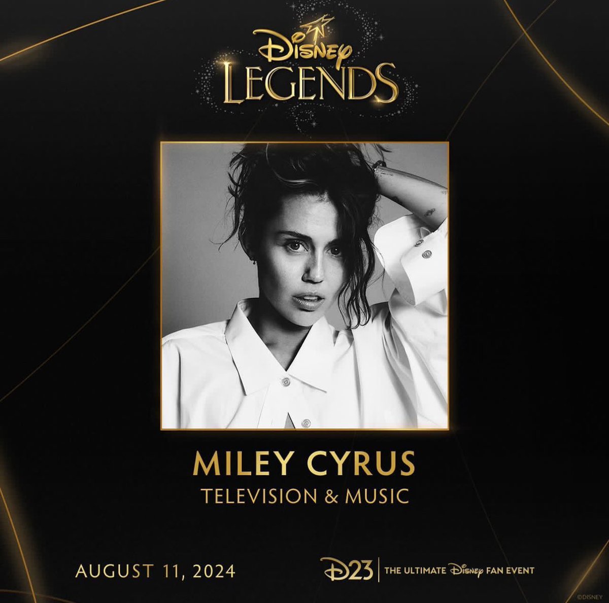 FilmUpdates's tweet photo. Miley Cyrus is set to be honored as a Disney Legend at D23, taking place on August 11. https://t.co/zKlOOPNiXF