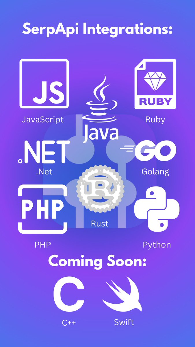 serp_api's tweet image. 🌟 Excited to showcase the versatility of SerpApi's language integrations!
Unlocking the power of search data has never been easier with SerpApi's seamless integration into your favorite programming languages like JavaScript, Ruby, Python, and more.
#SerpApi…