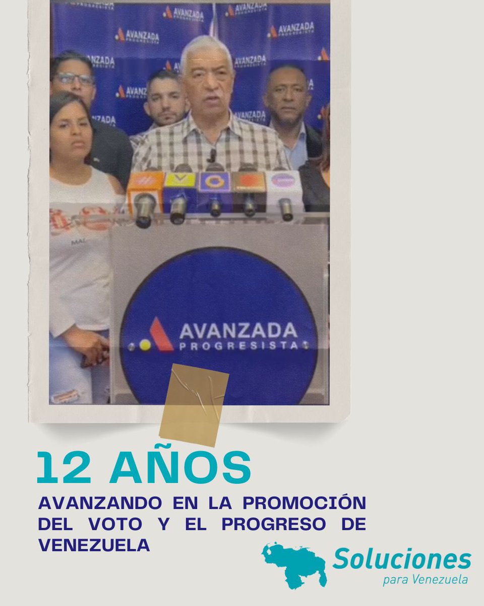 Desde Soluciones para Venezuela felicitamos a los hombres y mujeres de @AProgresistaVE en su aniversario. 12 años avanzando en la promoción del voto y el progreso de Venezuela. Es tiempo de avanzar unidos.