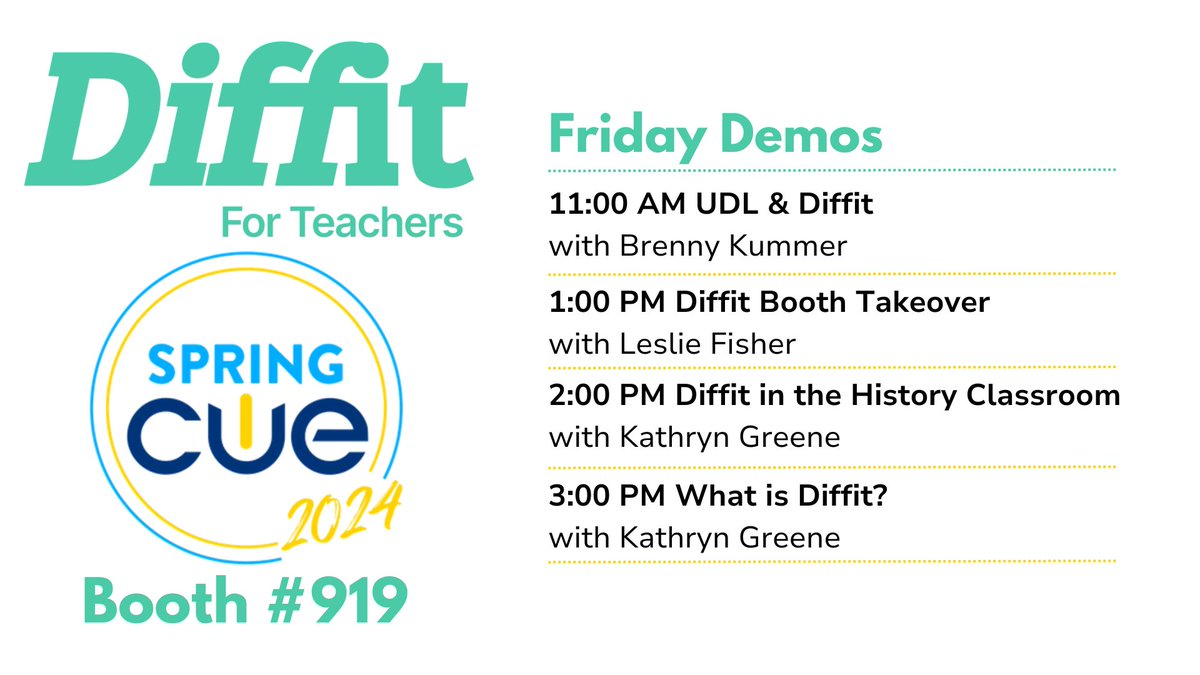 Want to see Diffit in action 🎉💚? Come by booth 919 to learn from our Diffit Ambassadors! #SpringCUE #CUEmmunity