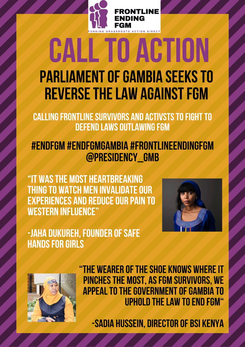 Our call to action as #FrontlineEndIngFGM @@Presidency_GMB We are asking all like minded people to join us so that Gambia doesn't repeal the antifgm law. Survivors understand the pain !!! #EndFGM #EndFGMGambia @EUAmbKenya @Atayeshe @acijja @BornSaleema @JahaENDFGM @GPtoEndFGM