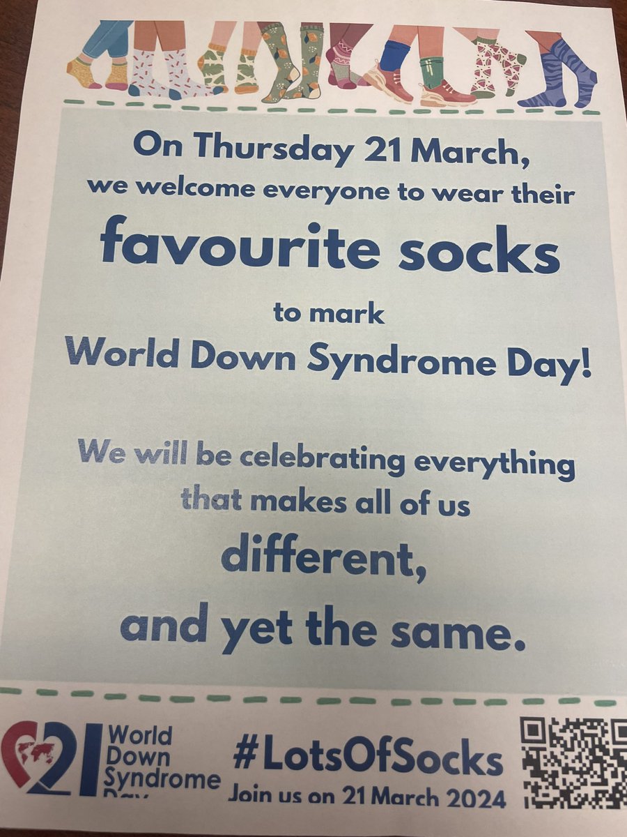 Wear your favourite socks to mark World Down Syndrome Day! March 21st