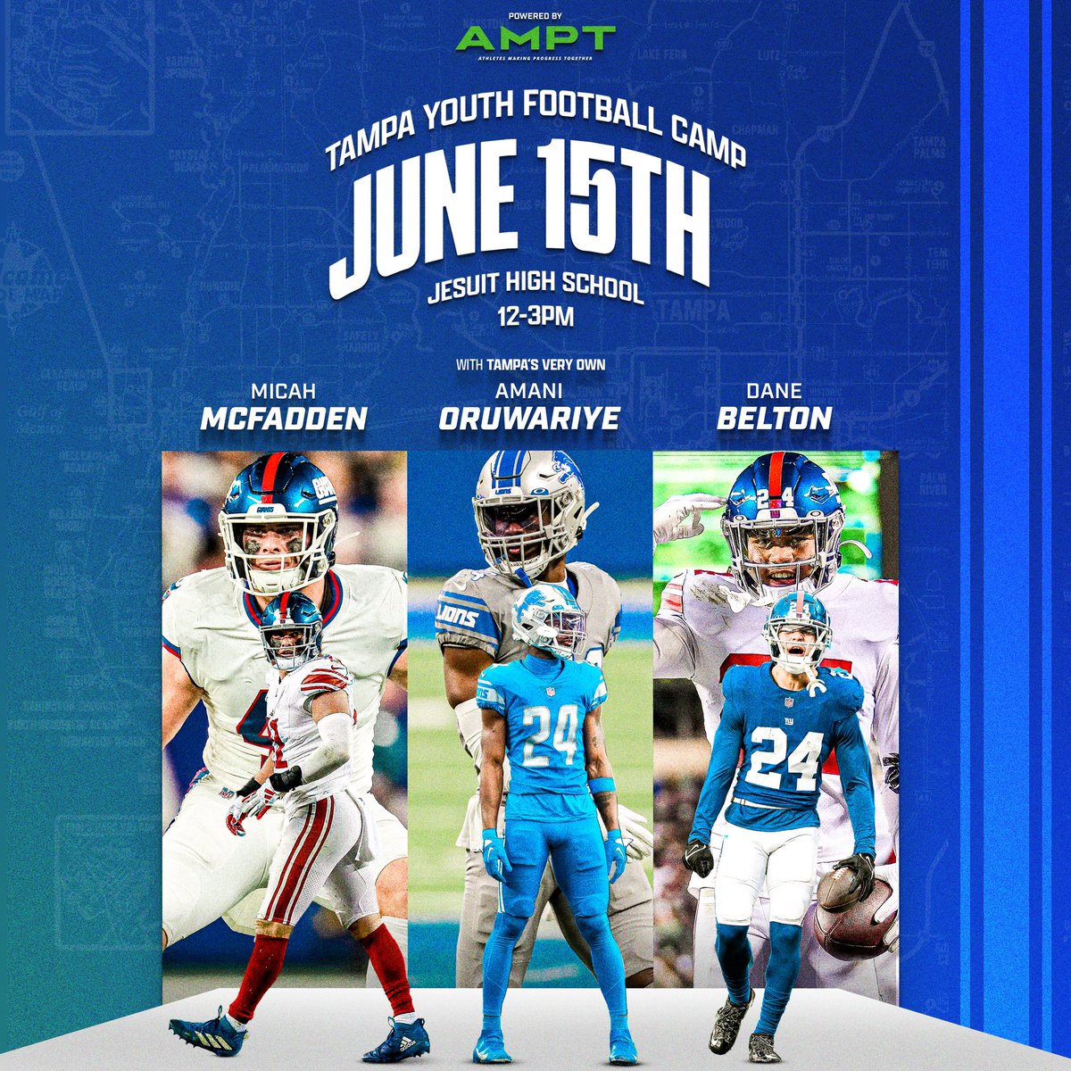 🚨CAMP ANNOUNCEMENT🚨🗣️

Join us in Tampa on June 15th as <a href="/dbelton_/">Dane Belton</a> , <a href="/micah_mcfaddy/">Micah McFadden</a> and <a href="/AmaniO/">Amani Oruwariye</a> return to their roots to host an unforgettable youth football camp! Don’t miss out on the opportunity to train with the pros, register through link.🏈🌴 

event.tixologi.com/5212