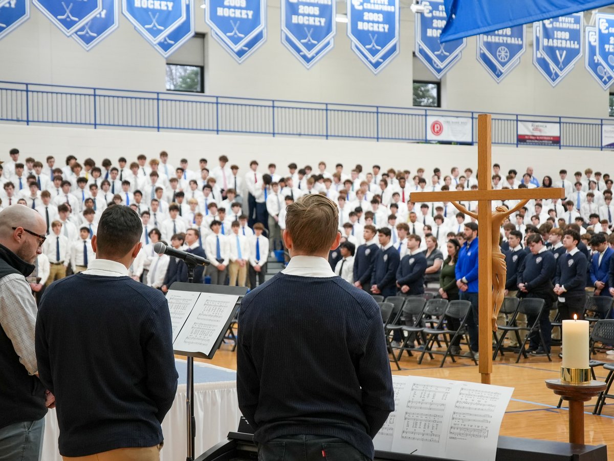 Today, Catholic Central celebrated all school Mass for the Feast of St. Joseph. During his homily, Father Rob Moslosky, CSB encouraged students to consider all the important people in their lives who help to shape them into who they are today.