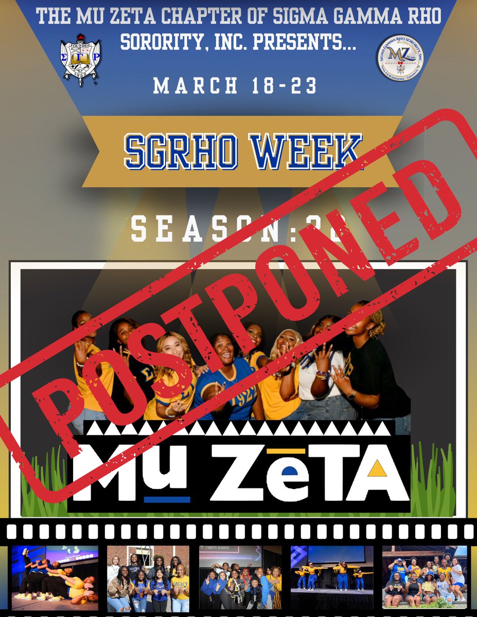 SGRHO Week 💙💛 has been rescheduled.  In the meantime looks for us at RLL Block Party‼️, Epsilon Sigma's Skee-Week events, and our Highway Clean Up this weekend! 🛣️