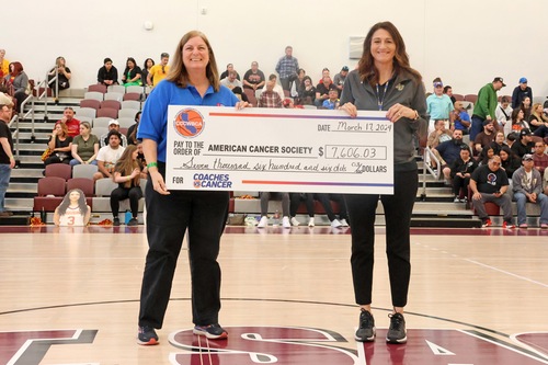 The CCCWBCA's Coaches v. Cancer campaign raised $7,606 dollars for the American Cancer Society's research in the fight v. the deadly disease. A check was presented by the coaches association at the State Tourney on Sunday.