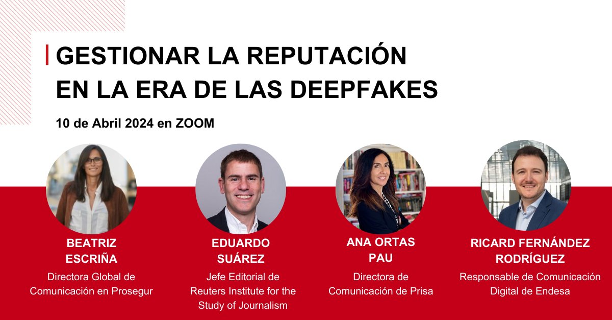 ¿Quieres descubrir las claves sobre cómo gestionar la reputación en la era de las #deepfakes?
Únete a nuestro próximo webinar el 10 de abril a las 09:30. Regístrate aquí.
us06web.zoom.us/meeting/regist…