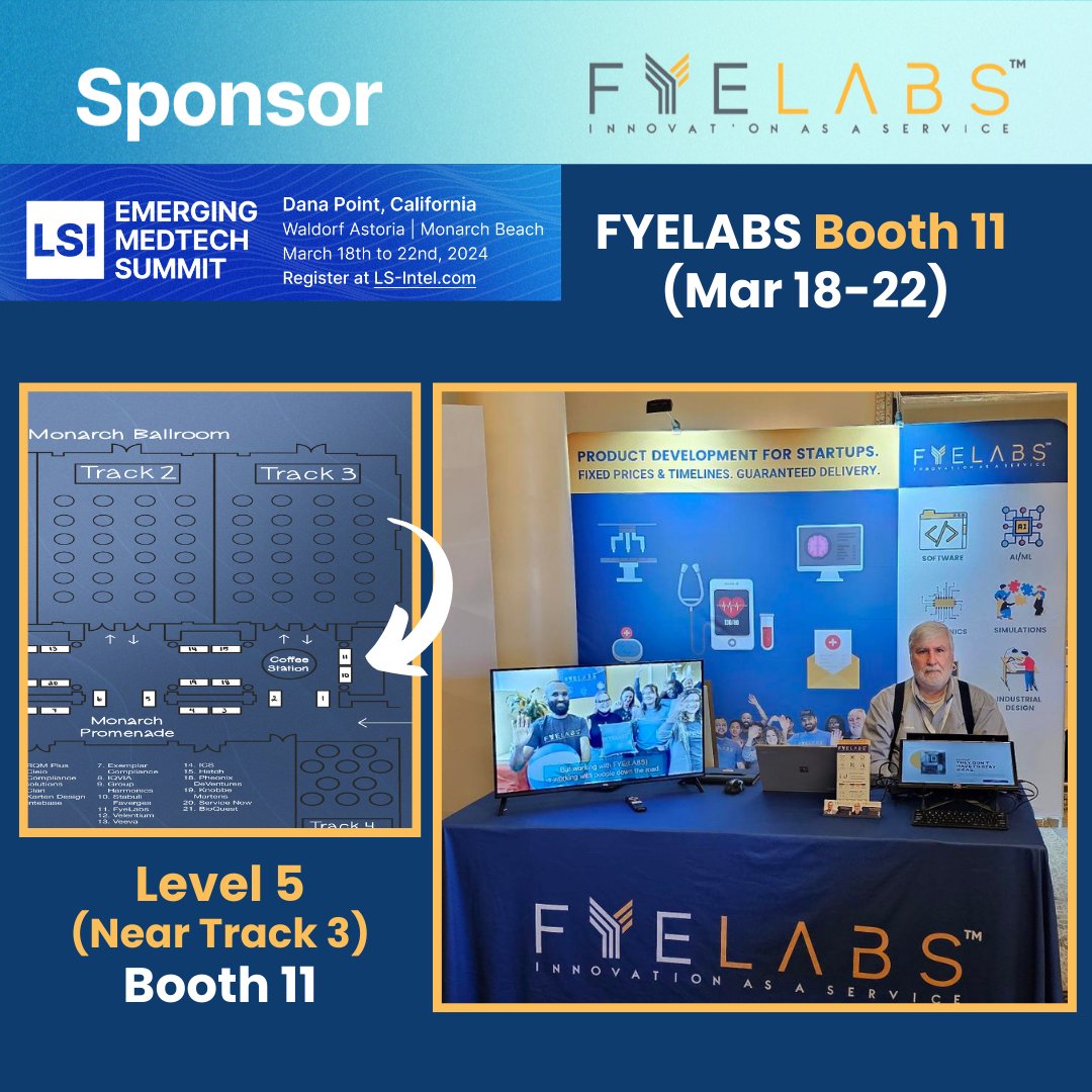 🚀We’re here at the @lsintelligence #LSIUSA24 Emerging MedTech Summit (Booth 11) What a blast attending with some of the top #medtech #startups here! Drop by @fyelabs Booth 11 next to Track 3, Level 5 to meet us & watch videos from some of our incredible #healthtech Customers!