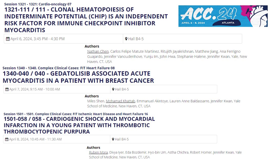 Congrats @nathanwchen & team for your work identifying #CHIP as a novel risk factor for #ICImyocarditis #ACC24. Biomarker features/Pathways to be presented @AACR by Rachel Jaber Chehayeb #AACR24 Interdisciplinary cases in #cardioonc #cardio-heme @Milesshen8 @MohaK92 #DivyaIyer