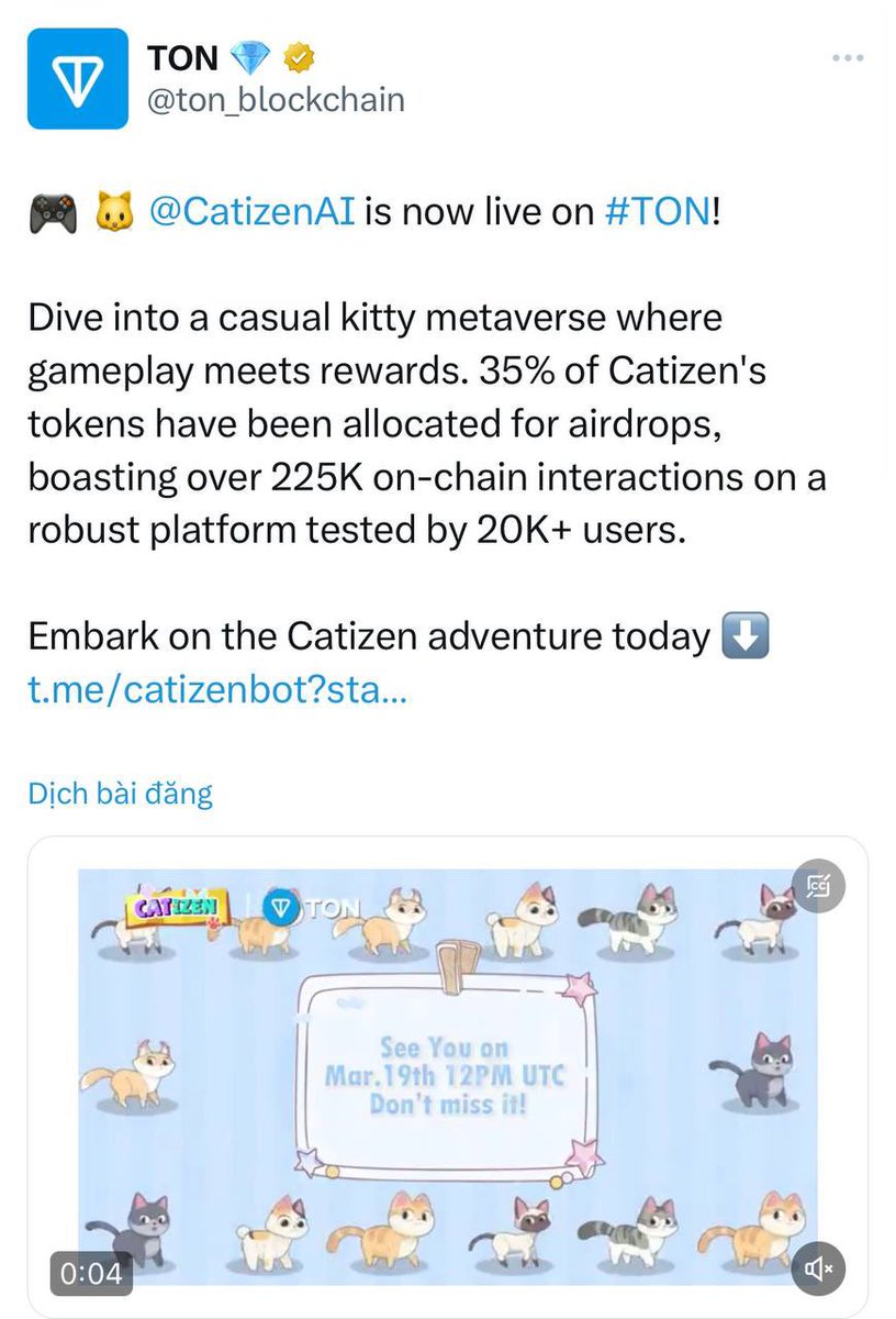 ape_green23's tweet photo. TON talks about Catizen, everyone!

Today marks the official mainnet launch. Let's keep nurturing our Boss.

> Link: https://t.co/z8jkqK1w8T

Airdrop confirmation: 35%
The higher the Cat level, the more airdrop rewards.

> Merge 2 Bosses to level up.

Trend: TON + AI + Metaverse

GameFi @CatizenAI, don't miss out!