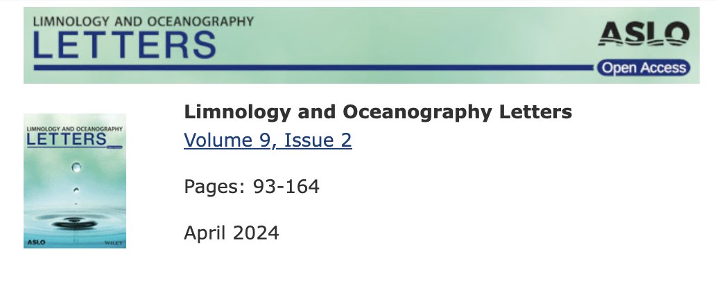 Latest issue online, all open access aslopubs.onlinelibrary.wiley.com/toc/23782242/2… @aslo_org #ASLO_Letters @wileyearthspace @CERFScience @CASSocieties @ECSAssociation @OceanDecadeECOP @EGU_Ocean @COESSING @AmFisheriesSoc @SWS_org @PSAAlgae @BenthosNews @limno_papers @SIL_limnology @openscience