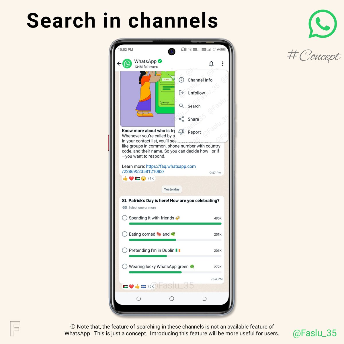 Faslu_35's tweet photo. Search in channels.
WhatsApp should introduce feature to search for updates in channels.
This may solve the hassle of scrolling to find old updates. I think this feature will help users to search topics and reach the desired posts quickly.

#Concept17
#WhatsAppConcept #Faslu_35 https://t.co/EFrEc6o2TV