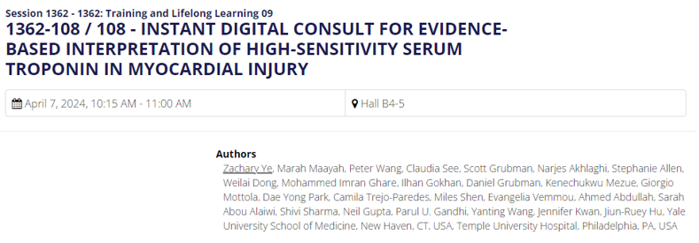 Congrats to the #troponinteam and kudos to @ruey_hu for his vision and leadership in taking these helpful digital apps from start to finish #ACC24 @YaleCardiology  @YaleMed @ACCinTouch