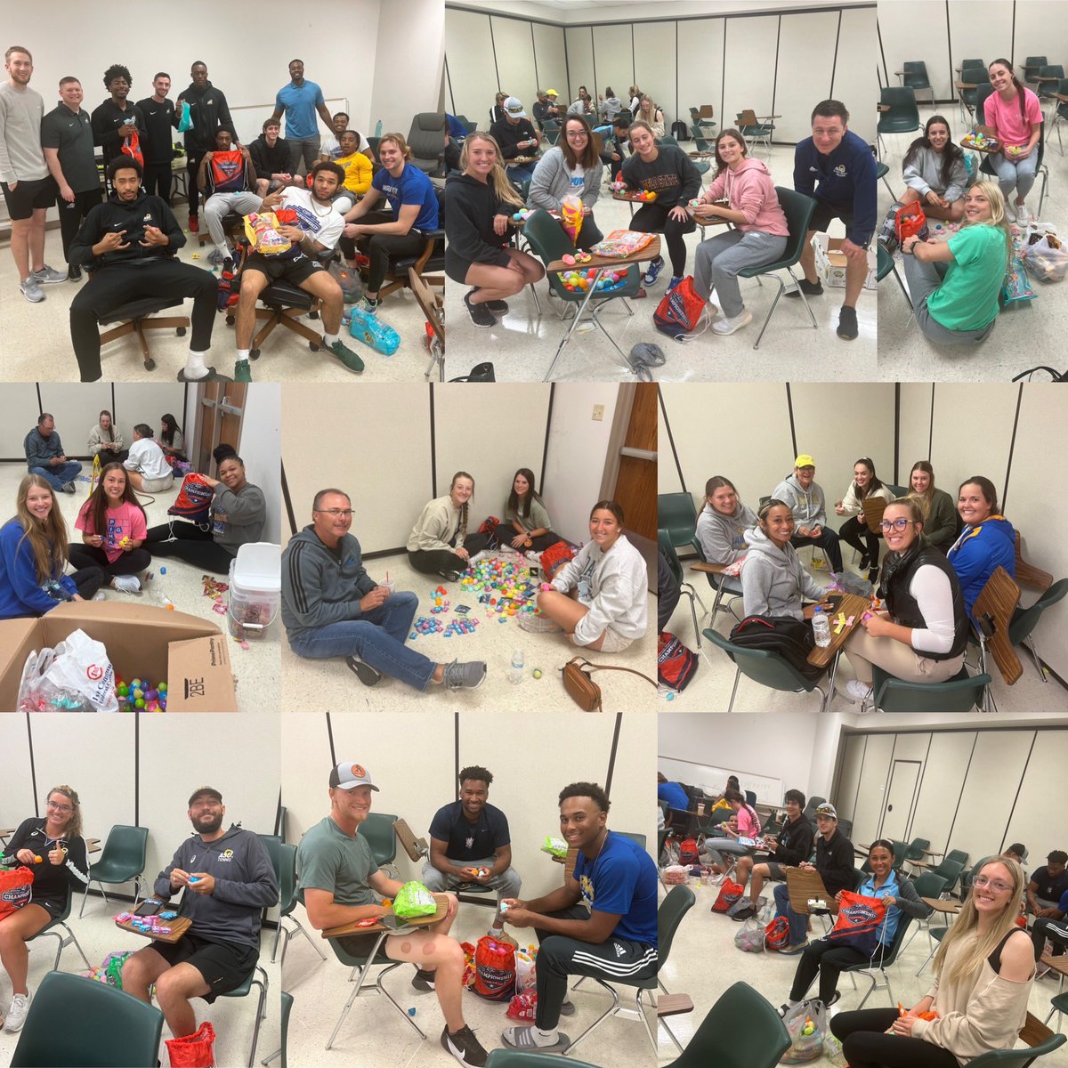 <a href="/angeloathletics/">Angelo State Athletics</a> Student-athletes and coaches preparing Easter Eggs for the annual Easter Egg Hunt that will take place Tuesday, 3/26 at 6 pm. #helpinghere #giveback #RamFam