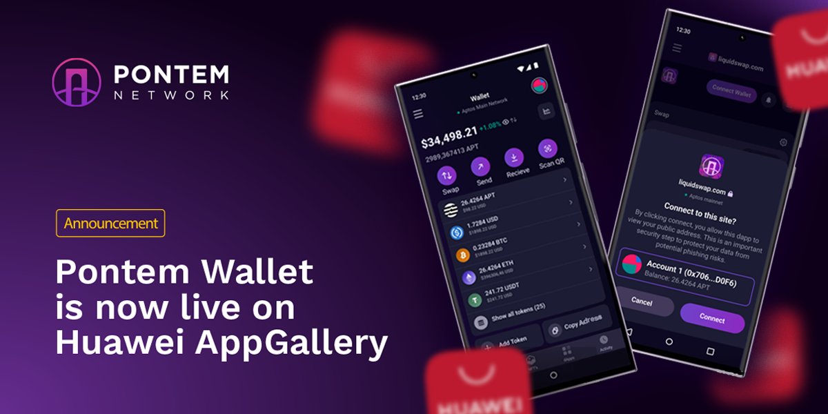PontemNetwork's tweet photo. 1/ Pontem Wallet is listed in AppGallery - the official Huawei app store!

Now the 580+ million Huawei users can download our wallet directly from their native store. https://t.co/xRZQ8fakhz