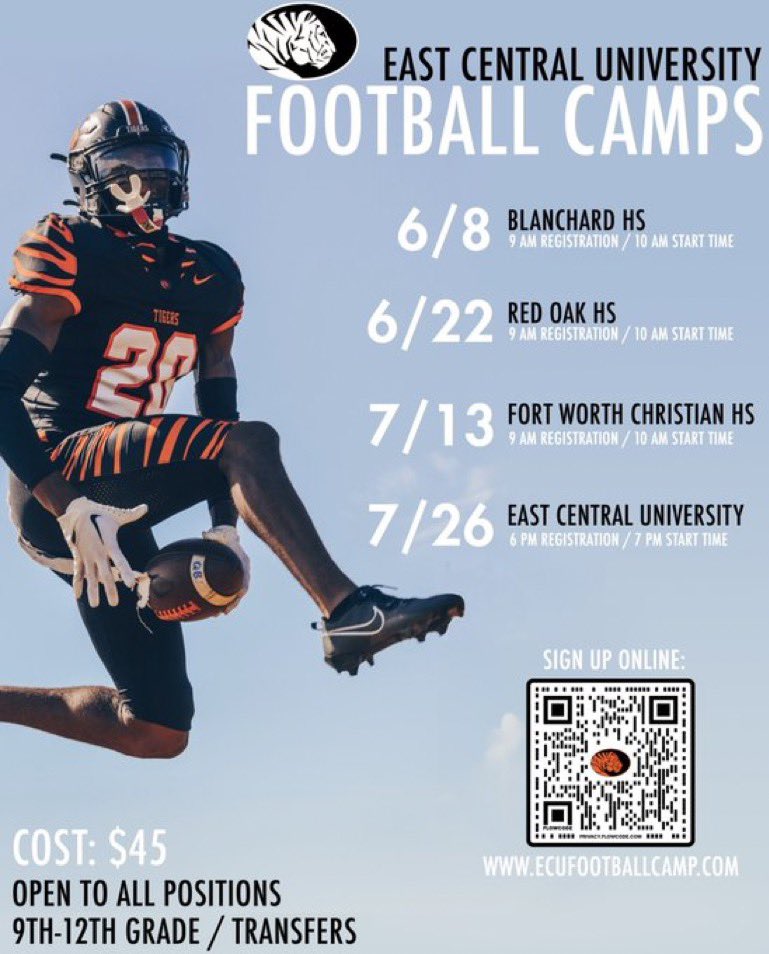 Thank you @ECUTigersFB for the camp invite ‼️‼️‼️ @jackmitch8ll @Devo26Dorris @CDavidson8457 @RecruitAzle