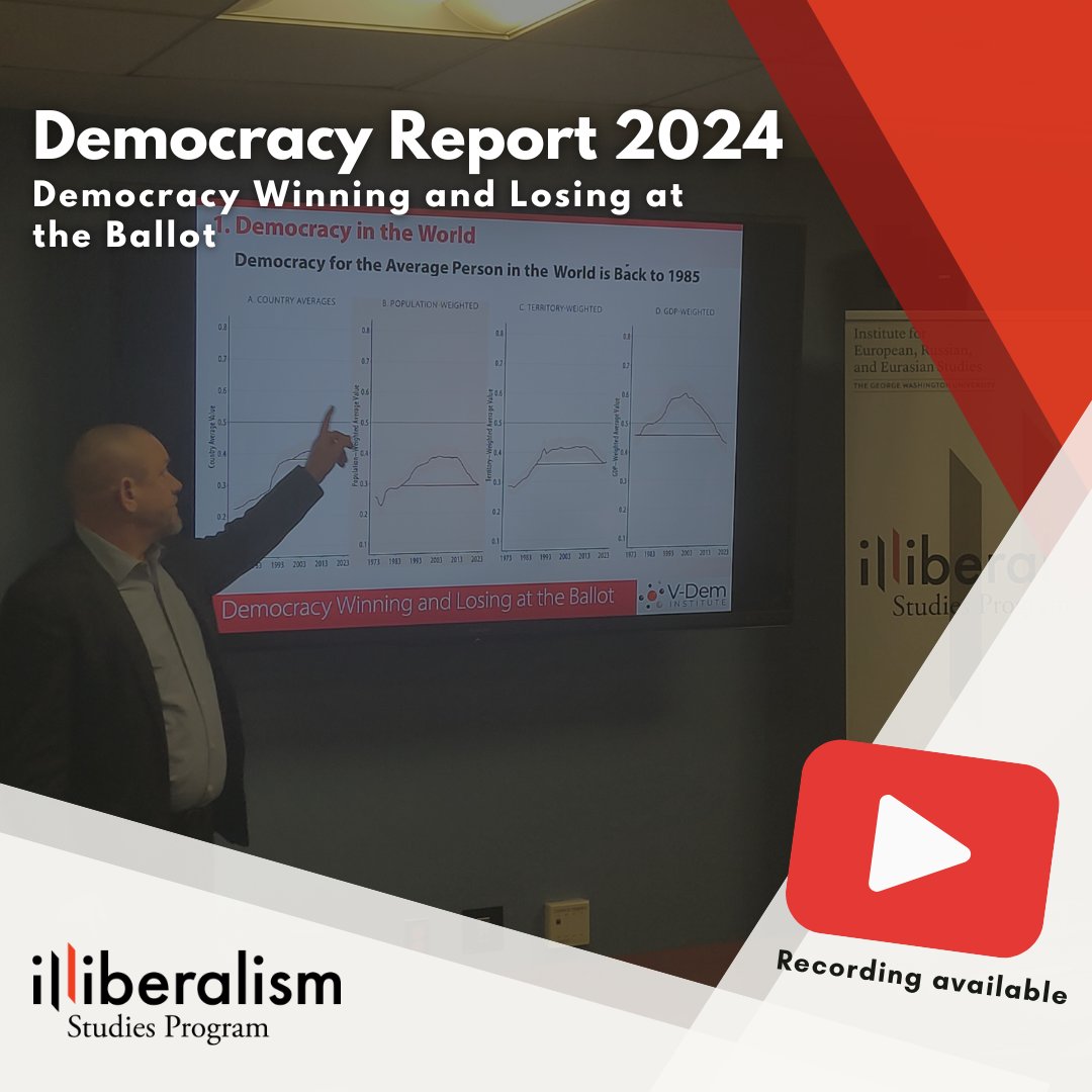 In case you missed last Thursday's presentation of the latest @vdeminstitute report with @StaffanILindber, the recording is now available! #DR24 #Democracy #DemocracyReport2024 Watch it here: youtu.be/9V9bYfzTfaE