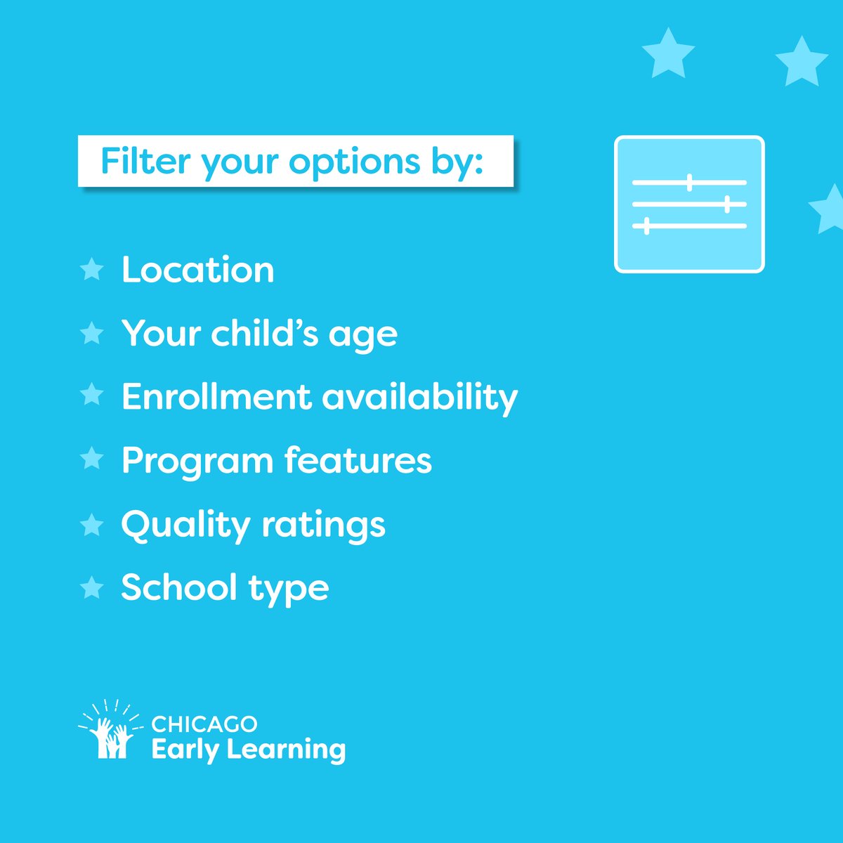ChicagoLearning's tweet image. Prep for the April 9th application launch by exploring program options for your child. Our website makes it easy to filter by clicking the orange “Filters” tab at the top left of the Locations page. 

#EarlyLearning #ChicagoPreschool #EarlyLearning #ChicagoParents