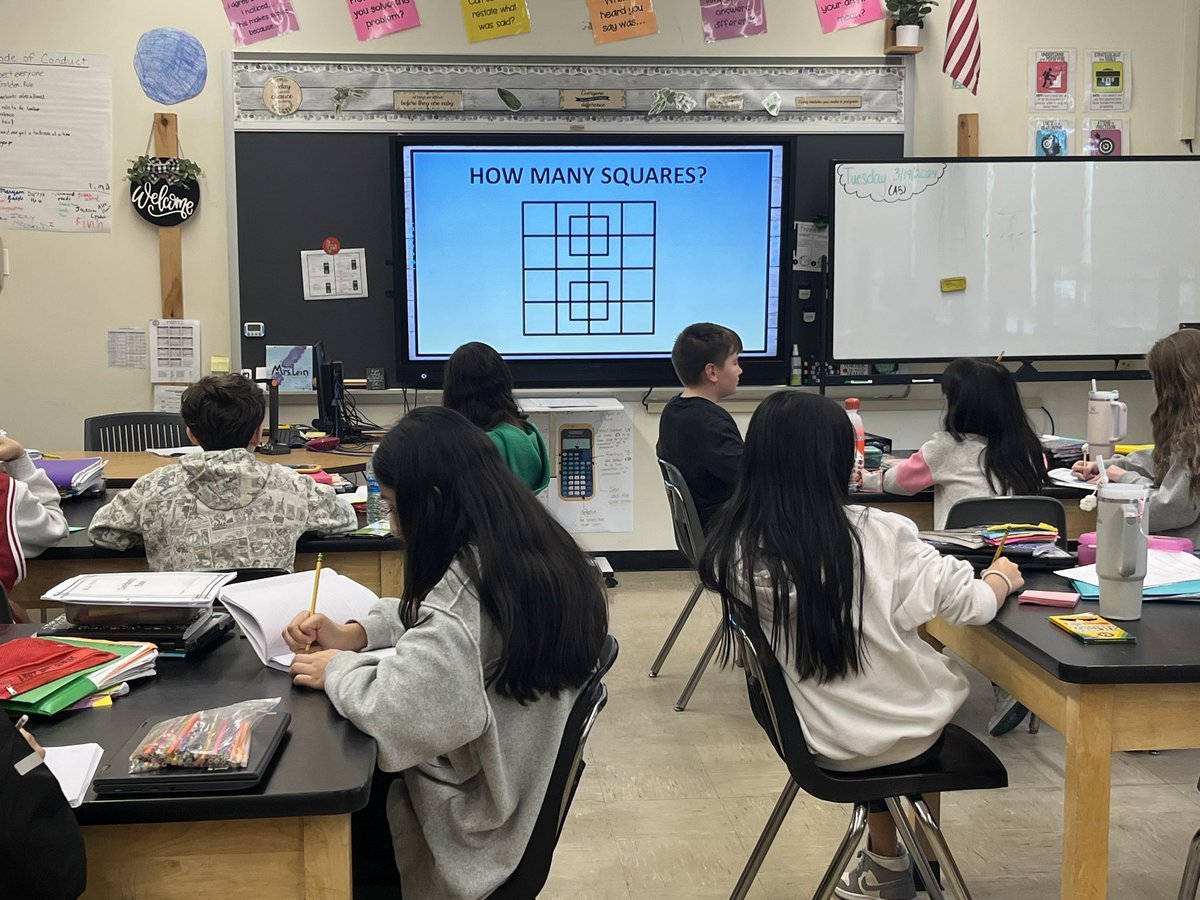 Before finding the area of complex shapes, we decided to test our ability to explore different ways of seeing things through a fun challenge. How many squares do you see? 👀#ewlearns @EWSDMath @WilletsRoadMS @MissCSloane @JTaggart25