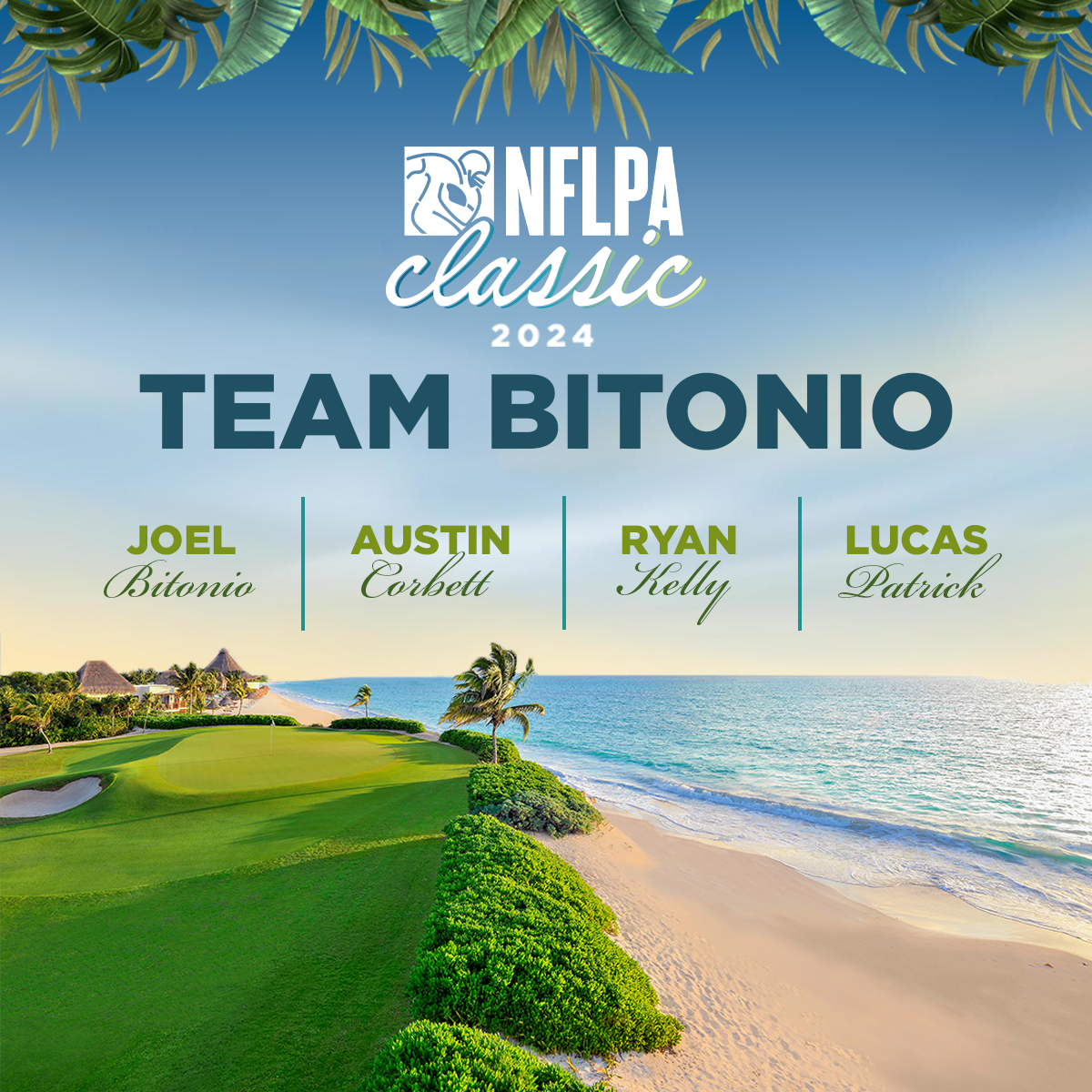 Time to let the linemen do the scoring for a change 💪 #NFLPAClassic TEAM BITONIO 🏌️ @JoelBitonio 🏌️ @BigCorbs73 🏌️ @ryan_kelly70 🏌️ @lucaspatrick62