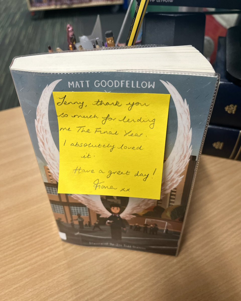I gave #TheFinalYear to our @RPPS_UpperS Head, and received this note this morning! Thought you like to see it too @EarlTrain ❤️📚

Staff #readingforpleasure is vital for encouraging our @RPPSlondon pupils to do the same. #kidslit #bookswelove