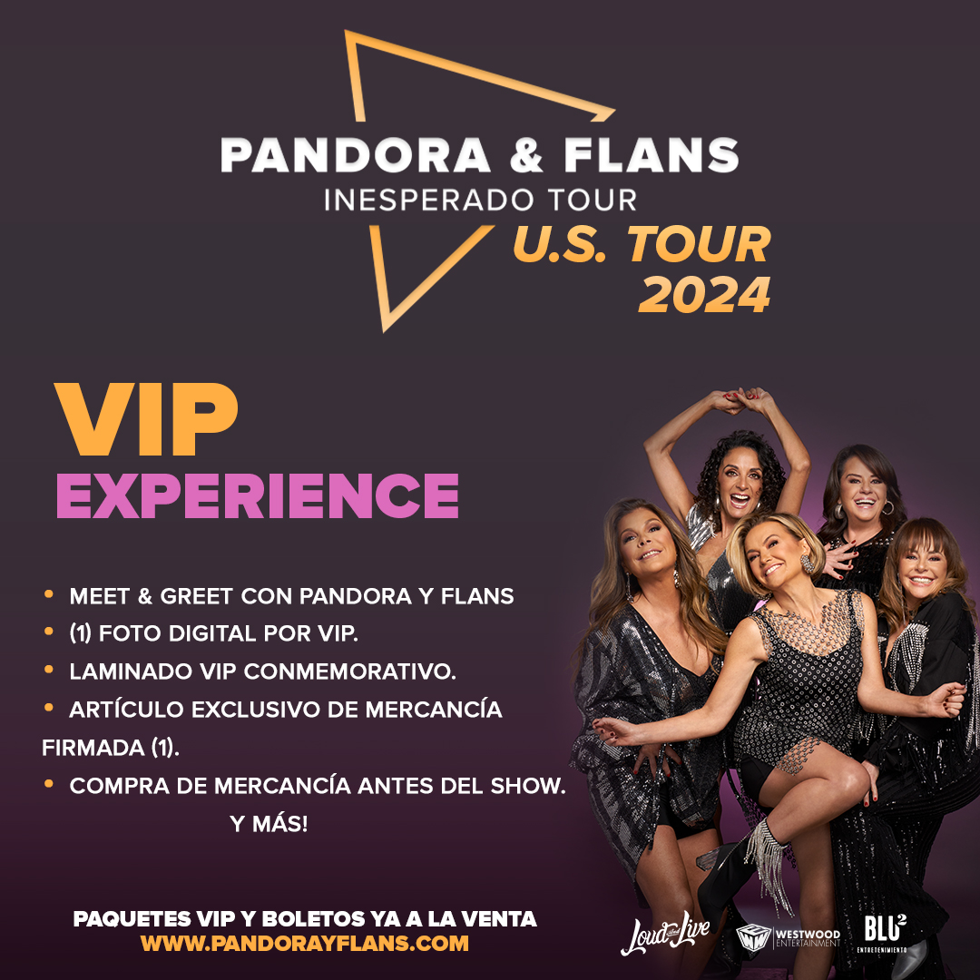 Get your VIP package NOW to take your Pandora y Flans concert experience on June 22nd to the next level! Meet and greet, exclusive merchandise and so much more...it's an opportunity you don't want to miss and spots are limited! 🔗pandorayflans.com