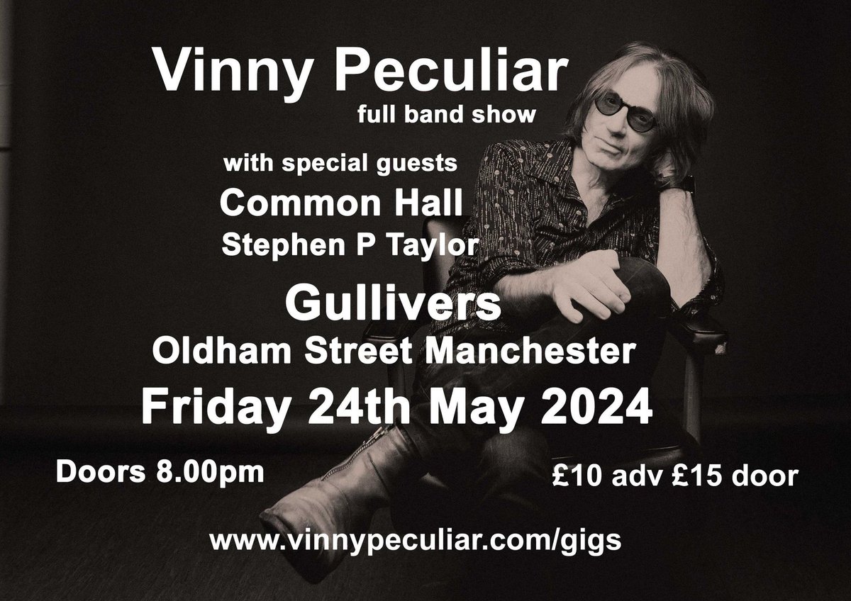 A Friday night Manchester gig in Spring. It'll still be light at 9pm! And I'm telling people I'm playing!!!! Supporting @vinnypeculiar with Stephen P Taylor on the bill. Tickets here: skiddle.com/whats-on/Manch…